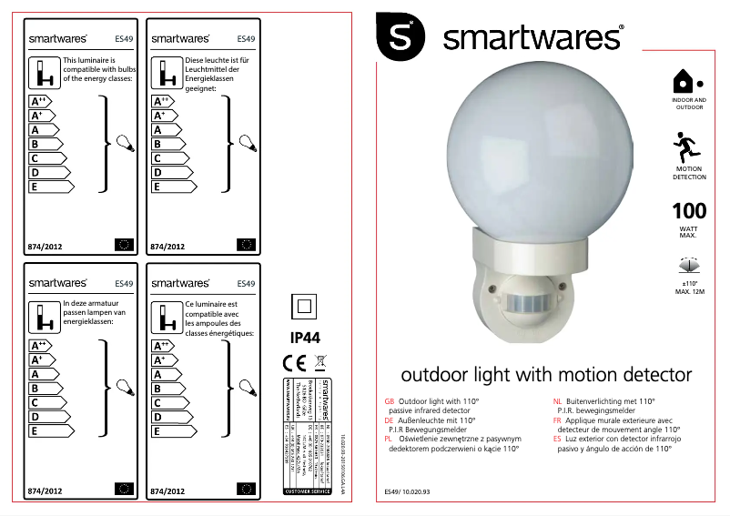 Page 1 de la notice Manuel utilisateur Smartwares ES49