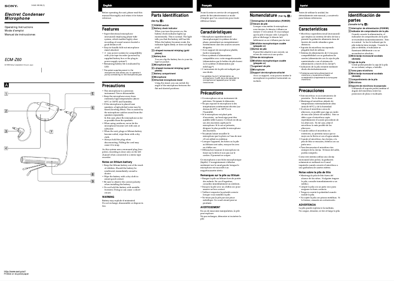 Página 1 del manual Manual de usuario Sony ECM-Z60