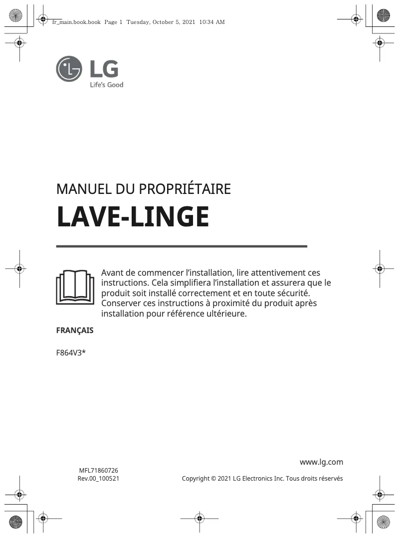 Page 1 de la notice Manuel utilisateur LG F864V36WR