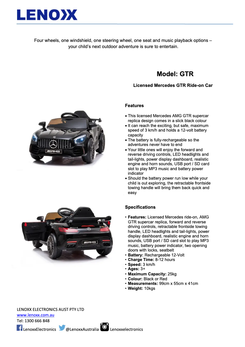 Page 1 de la notice Manuel utilisateur Lenoxx GTR