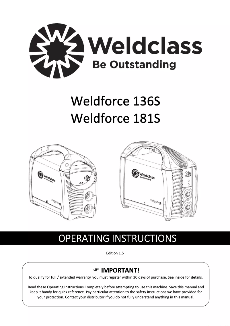 Page n°1 - Manuel utilisateur Weldclass Weldforce 136S
