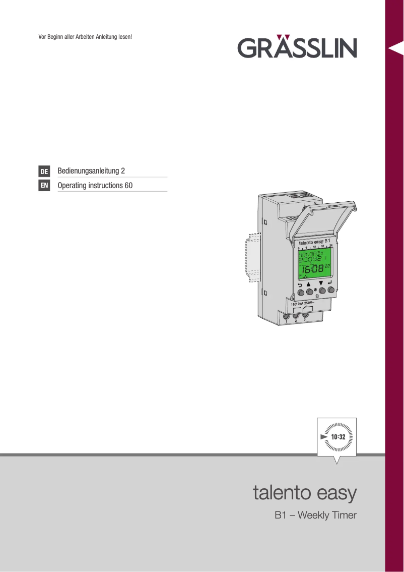 Image de la première page du manuel de l'appareil talento easy B1