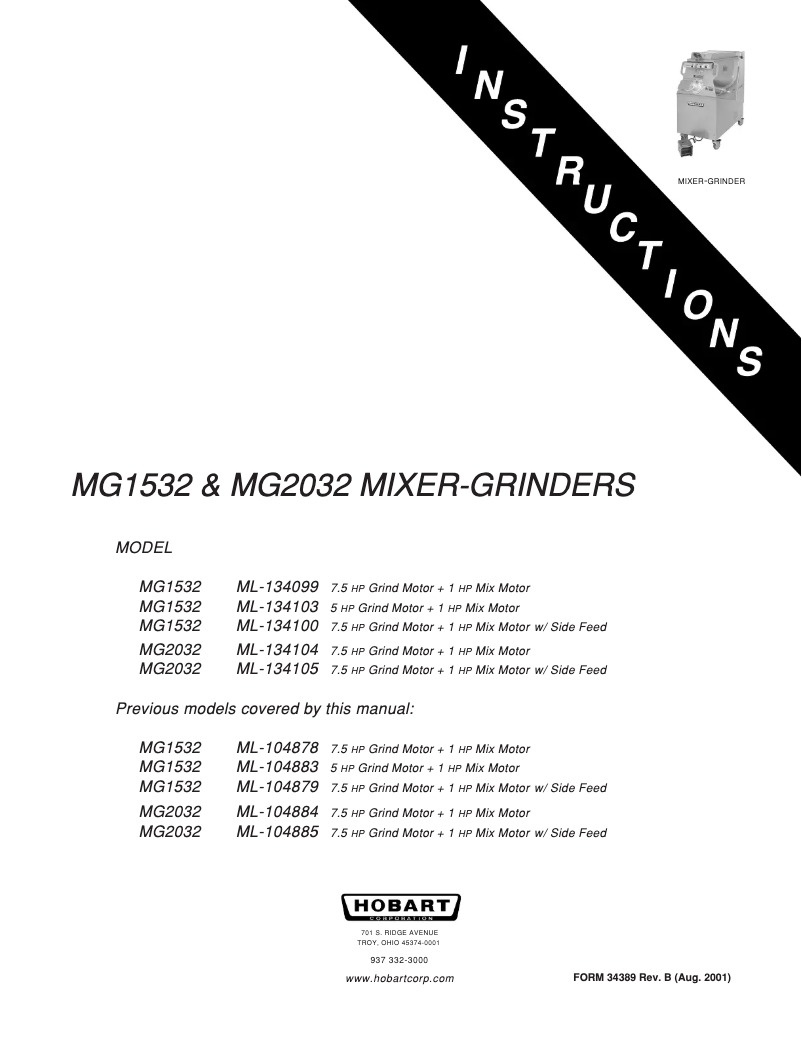 Page n°1 - Manuel utilisateur Hobart MG2032
