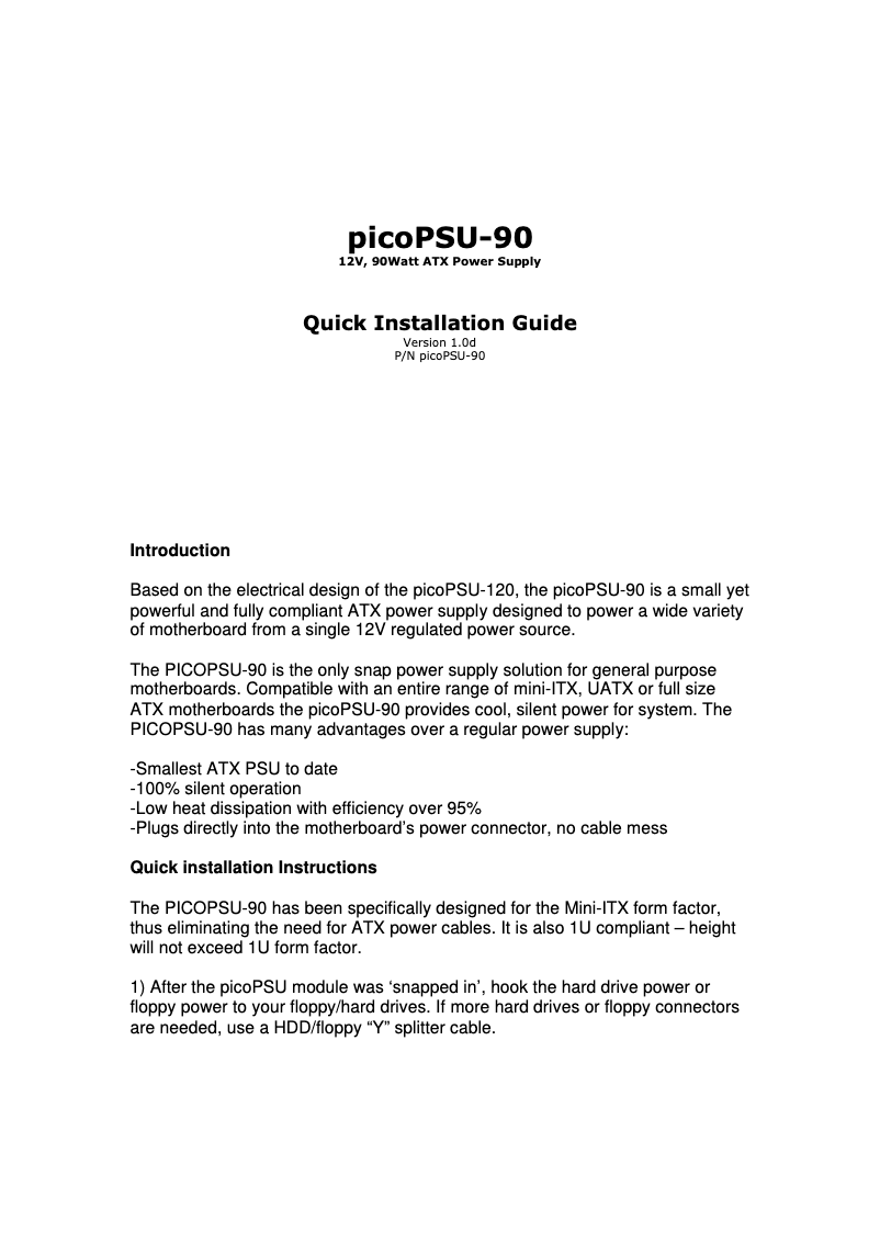 Page n°1 - Manuel utilisateur Mini-Box picoPSU-90