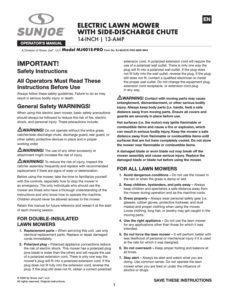 Image de la première page du manuel de l'appareil MJ401E-PRO