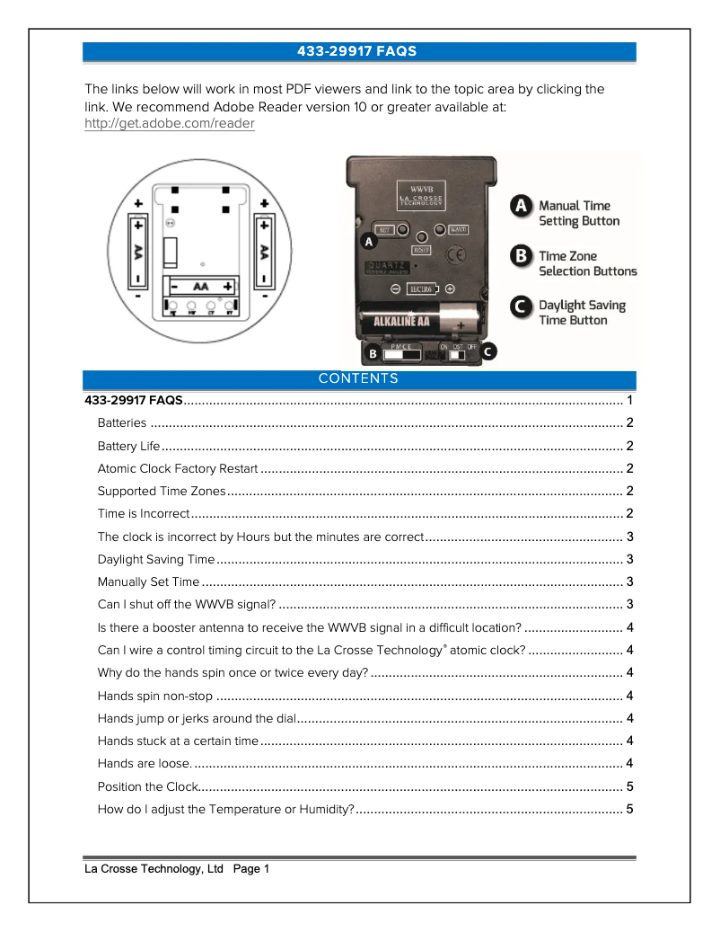 Page n°1 - FAQ La Crosse Technology 433-29917