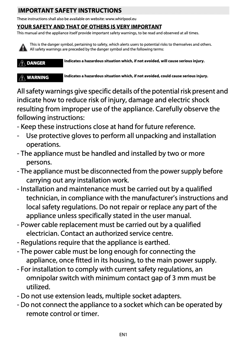 Page 1 de la notice Manuel utilisateur Whirlpool AKZM 765/IX