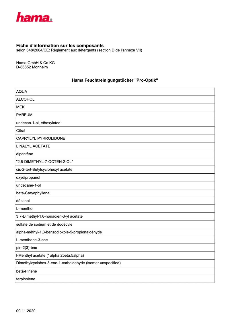 Page 1 de la notice Manuel utilisateur Hama Pro-Optik 00005970