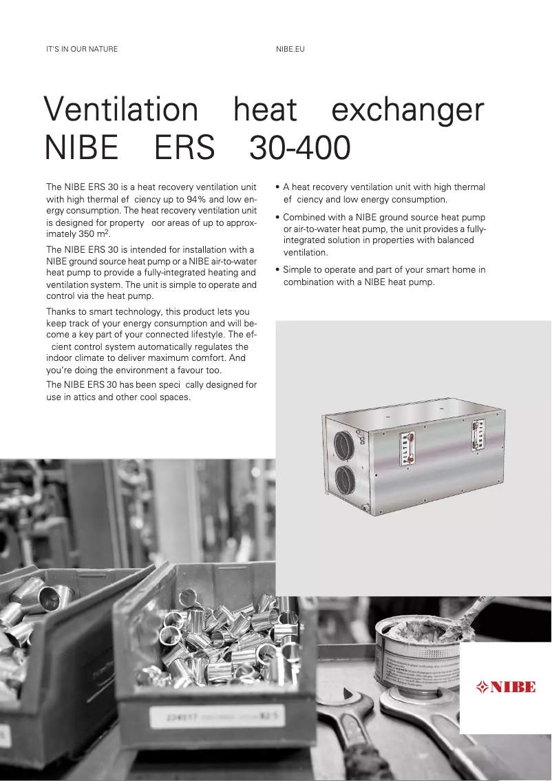 Page 1 de la notice Fiche technique Nibe ERS 30-600