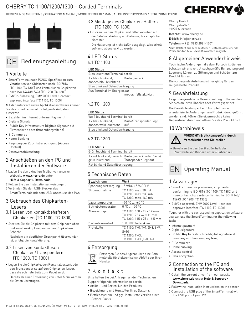 Page n°1 - Manuel utilisateur Cherry TC 1100