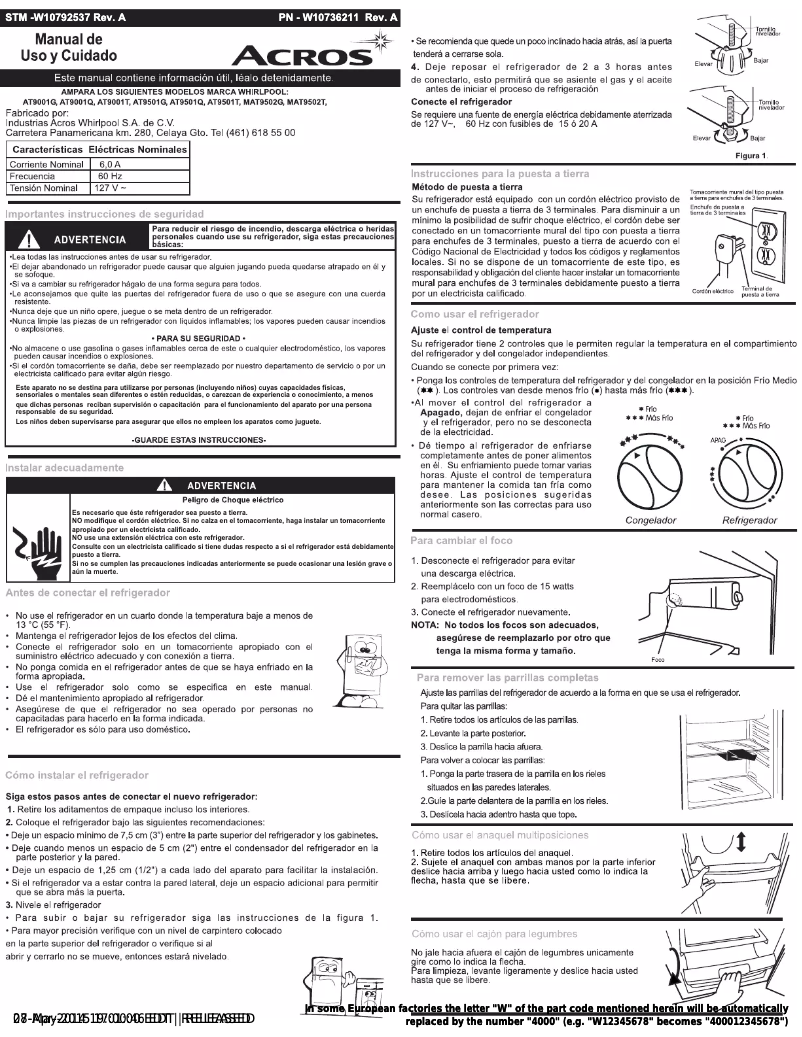 Page 1 de la notice Manuel utilisateur Acros AT090FG