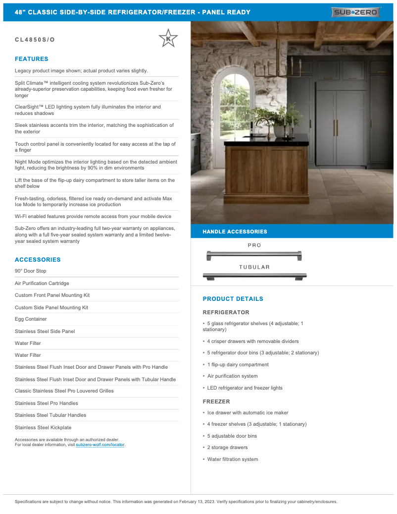 Page n°1 - Manuel utilisateur Sub-Zero CL4850O