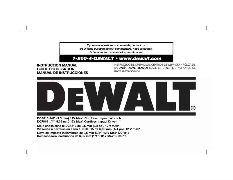 Page n°1 - Manuel utilisateur DeWalt DCF815