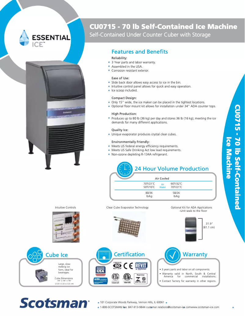 Page 1 de la notice Fiche technique Scotsman CU0715MA-1