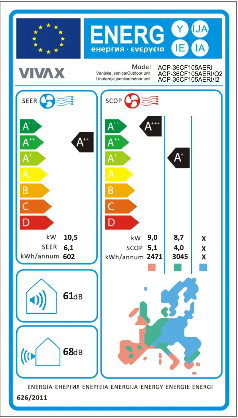 Page n°1 - Label énergétique Vivax ACP-24CF70AERI