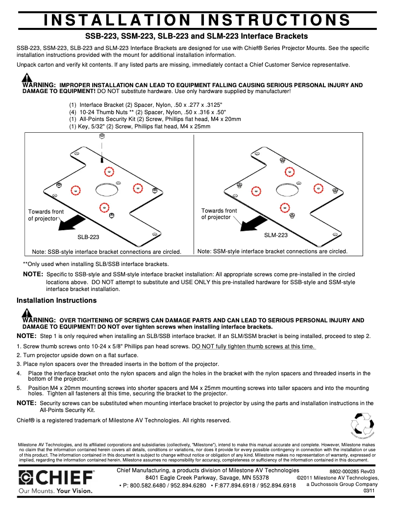 Page n°1 - Manuel utilisateur Chief SLB223
