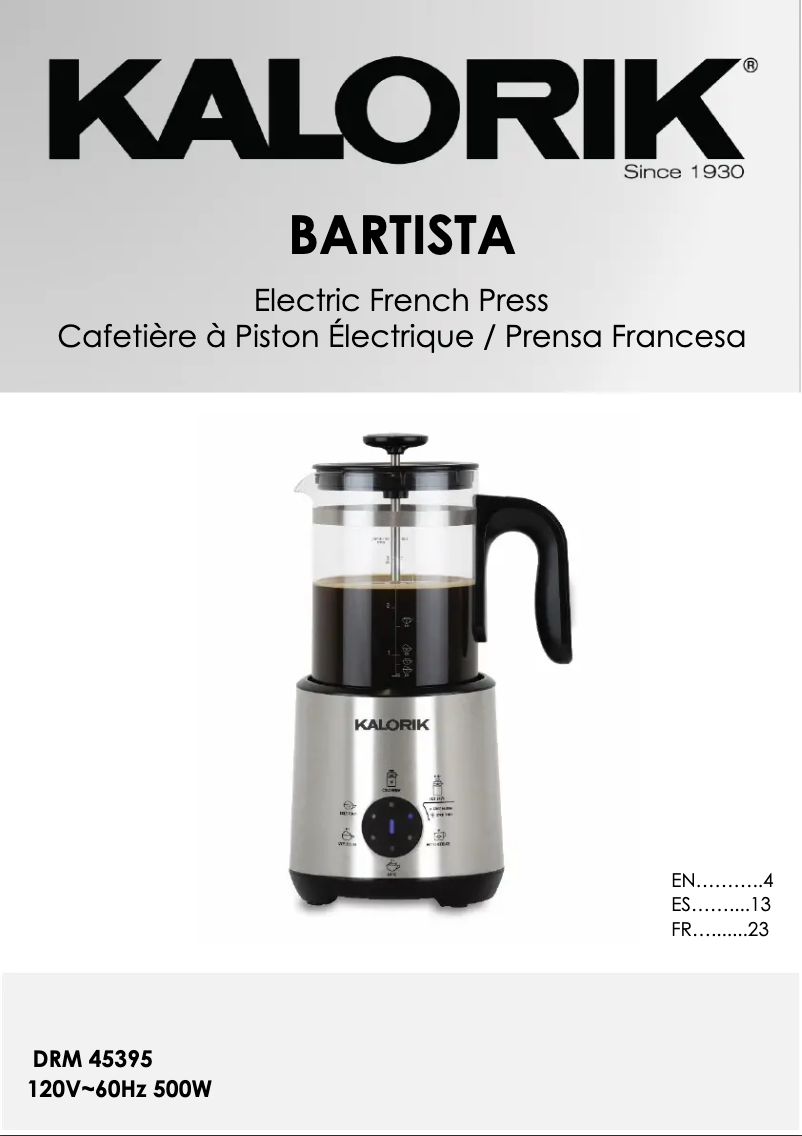 Page n°1 - Manuel utilisateur Kalorik DRM 45395 SS