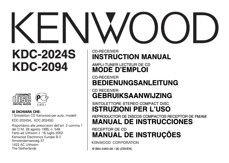 Page 1 de la notice Manuel utilisateur Kenwood KDC-2024S