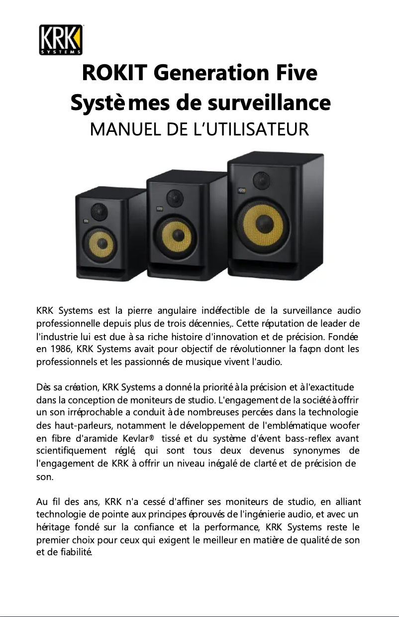 Page 1 de la notice Manuel utilisateur KRK ROKIT G5