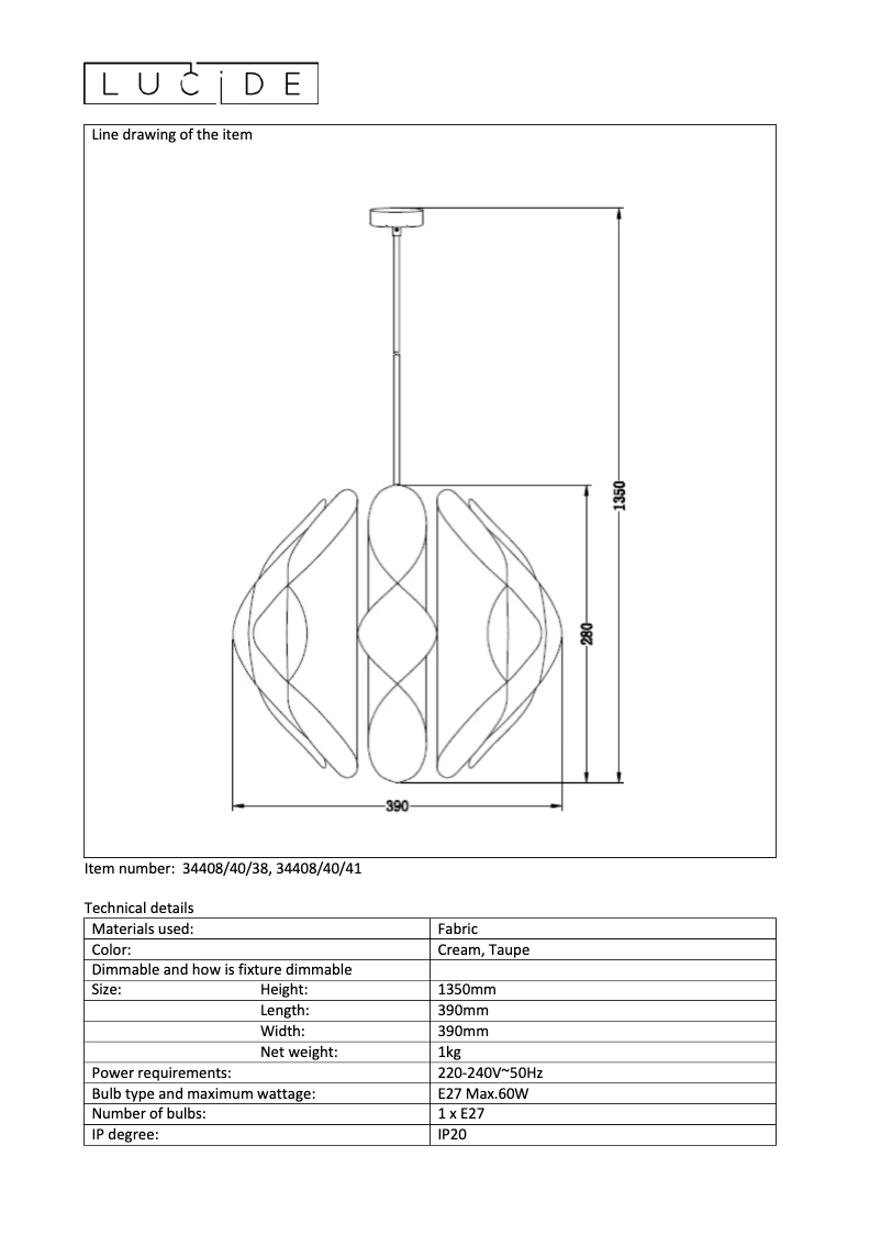 Página 1 del manual Manual de usuario Lucide Tanti 34408/40/41
