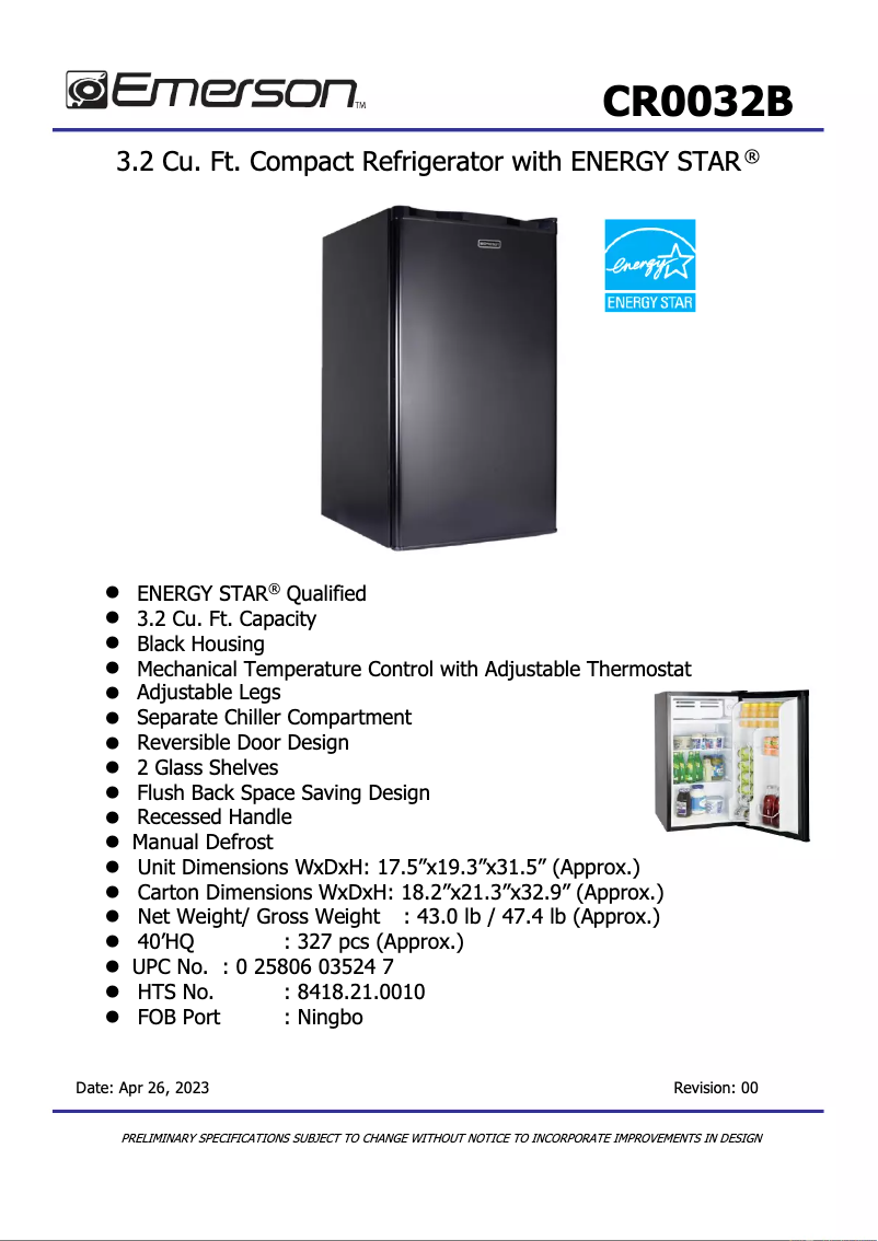 Page n°1 - Fiche technique Emerson CR0032B