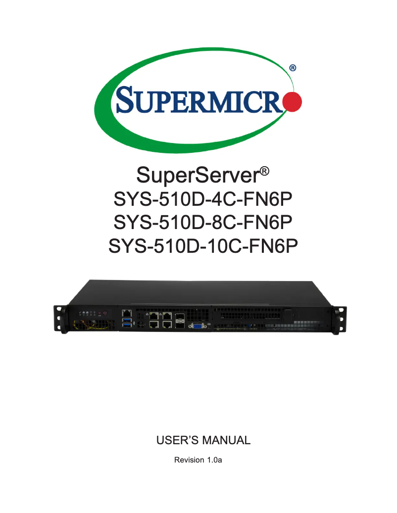 Page 1 de la notice Manuel utilisateur Supermicro SuperServer SYS-510D-10C-FN6P