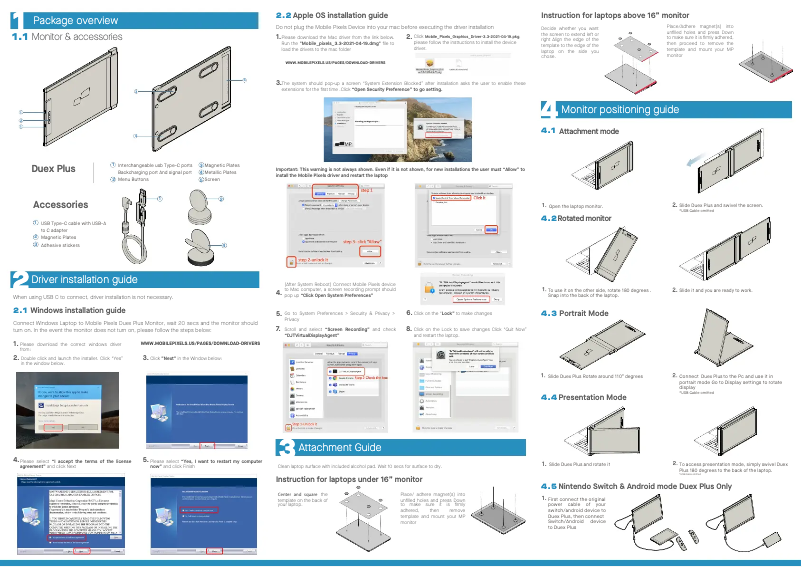 Page 1 de la notice Manuel utilisateur Mobile Pixels Duex Plus