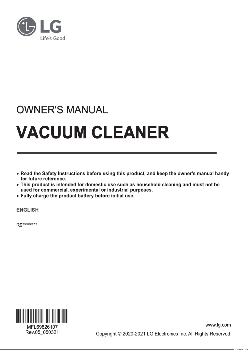 Page 1 de la notice Manuel utilisateur LG CordZero ThinQ R975GM1