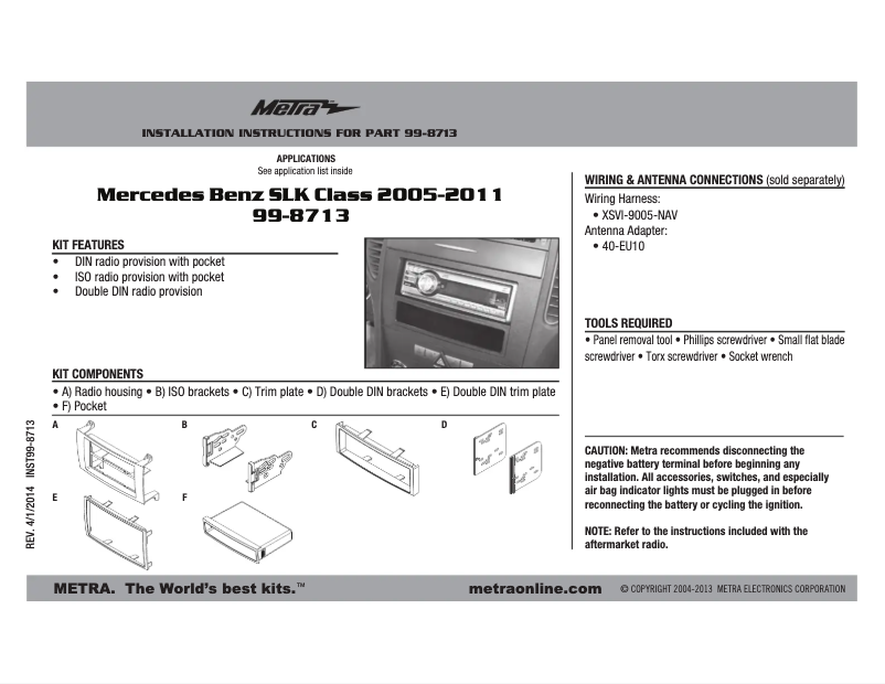 Page n°1 - Manuel utilisateur Metra 99-8713