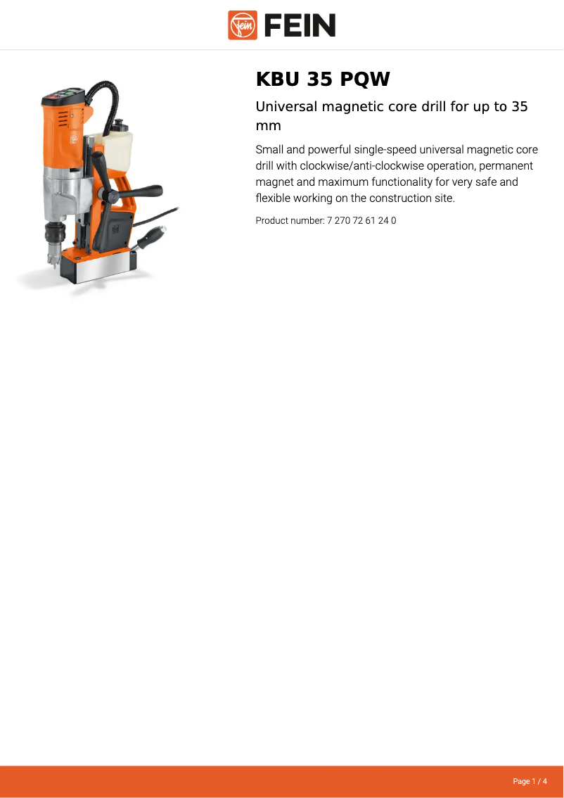 Page n°1 - Fiche technique Fein KBU 35 PQW