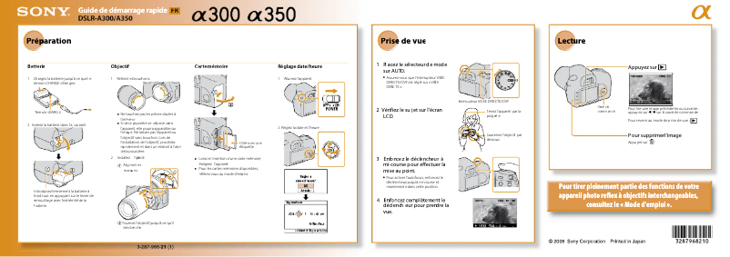 Page n°1 - Guide d'installation Sony DSLR-A300