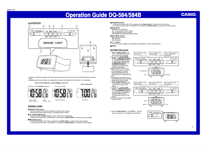 Page 1 de la notice Manuel utilisateur Casio DQ-584B