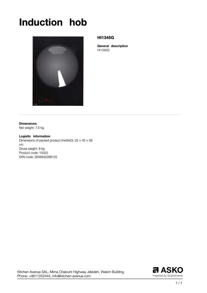 Page 1 de la notice Manuel utilisateur Asko HI1345G