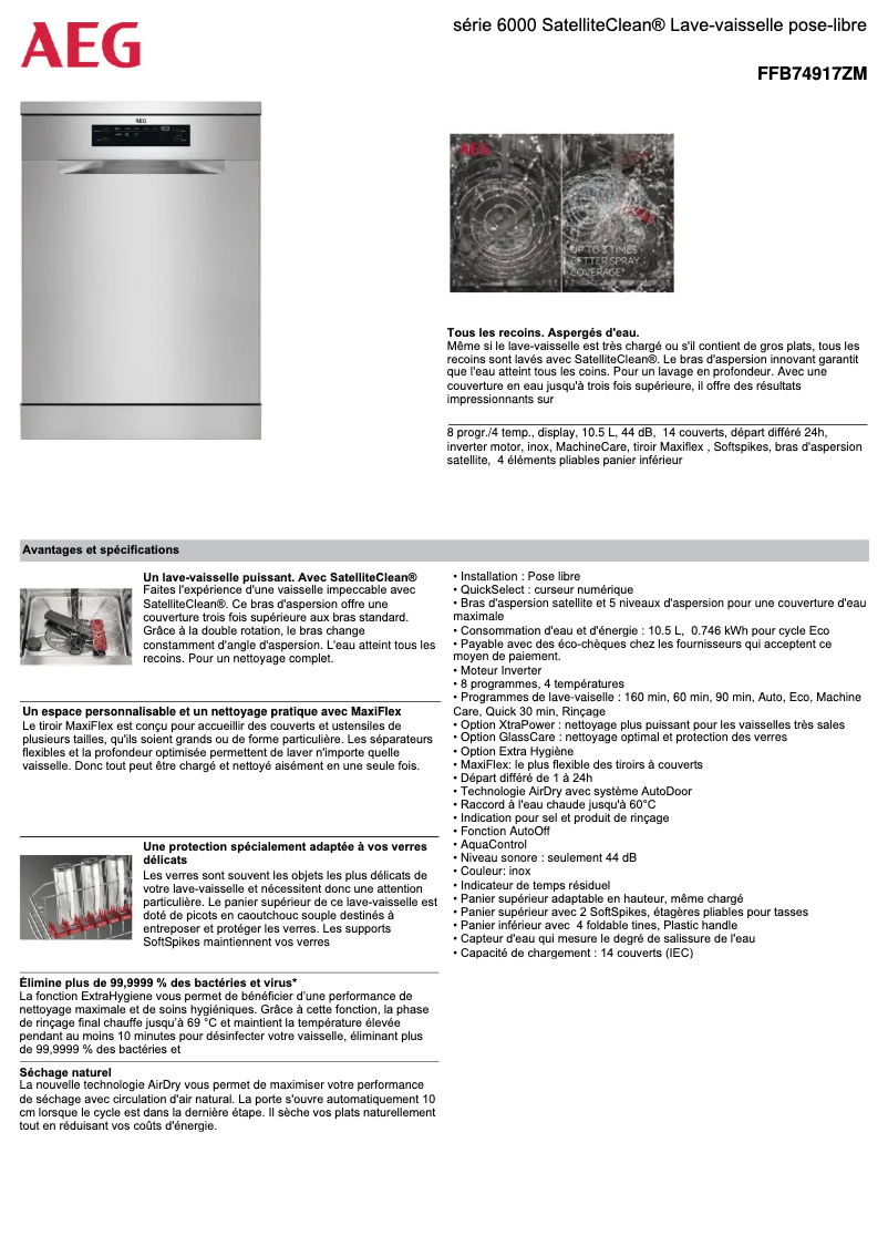 Page 1 de la notice Fiche technique AEG FFB74917ZM