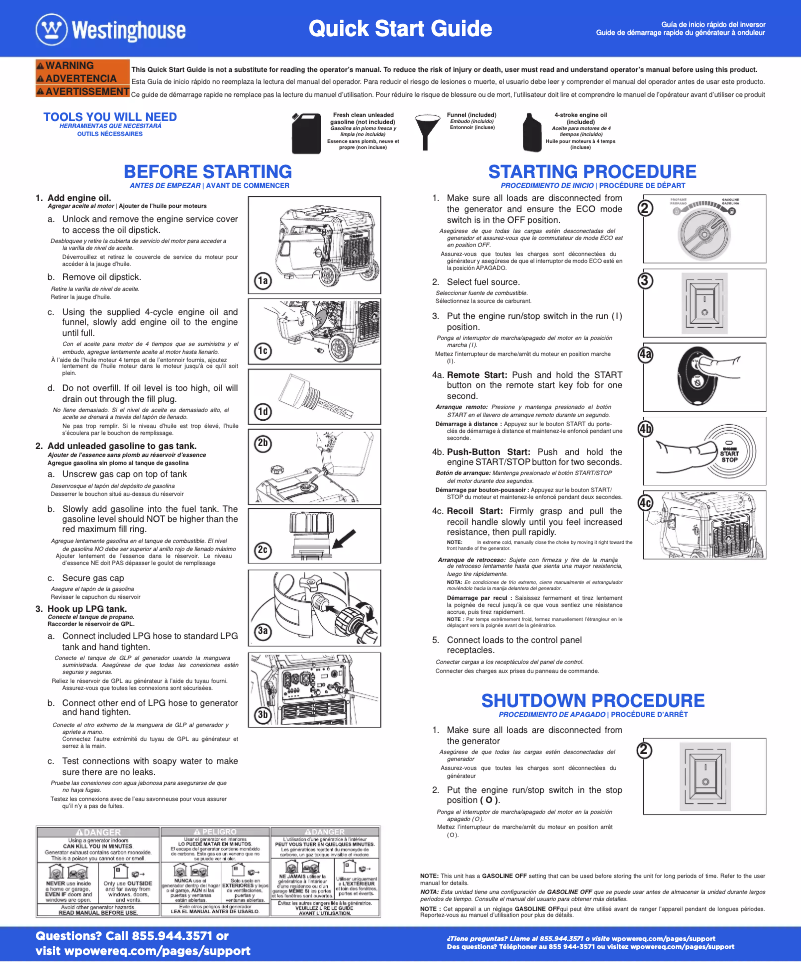 Page n°1 - Guide de démarrage rapide Westinghouse iGen11000DFc