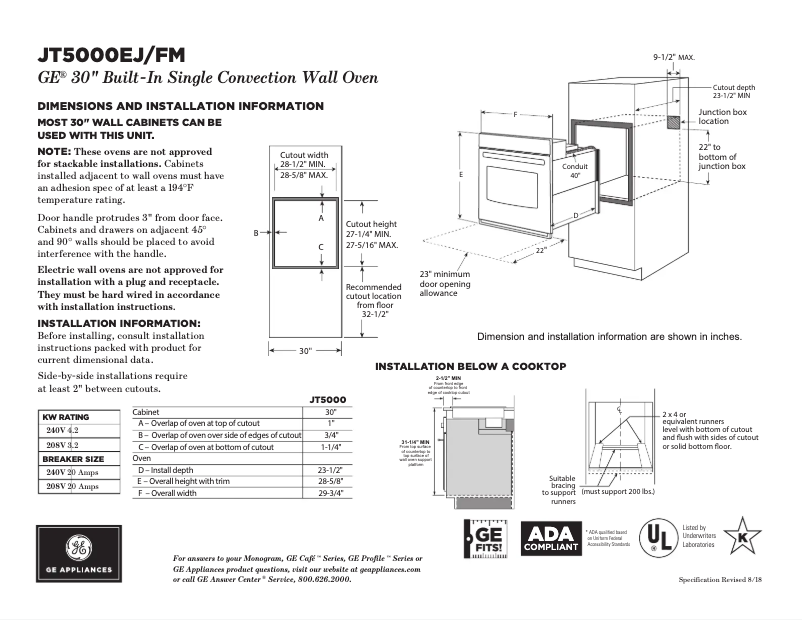 Page n°1 - Fiche technique GE JT5000EJES