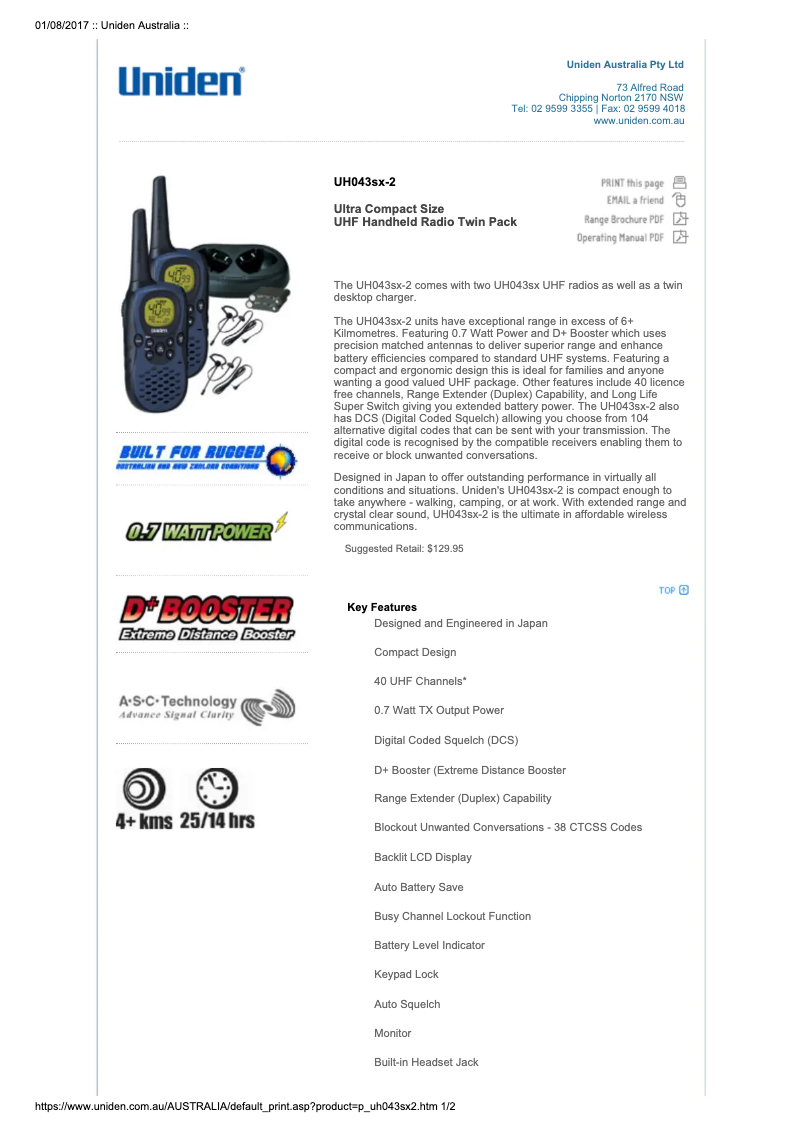 Image de la première page du manuel de l'appareil UH043SX