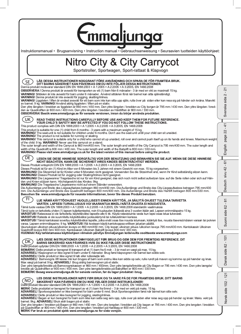 Page 1 de la notice Manuel utilisateur Emmaljunga Nitro