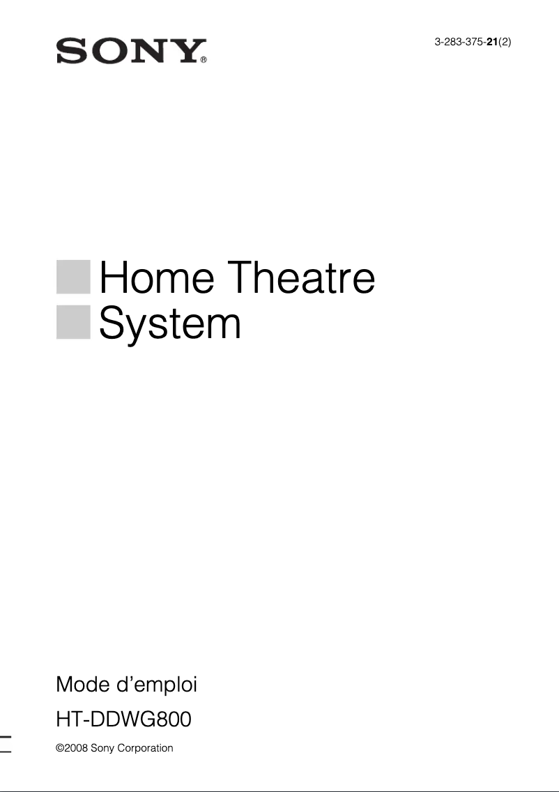 Page 1 de la notice Manuel utilisateur Sony HT-DDWG800