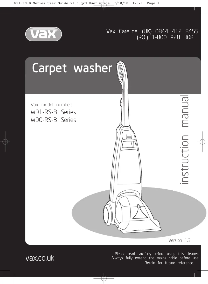 Page n°1 - Manuel utilisateur Vax W90-RS-B