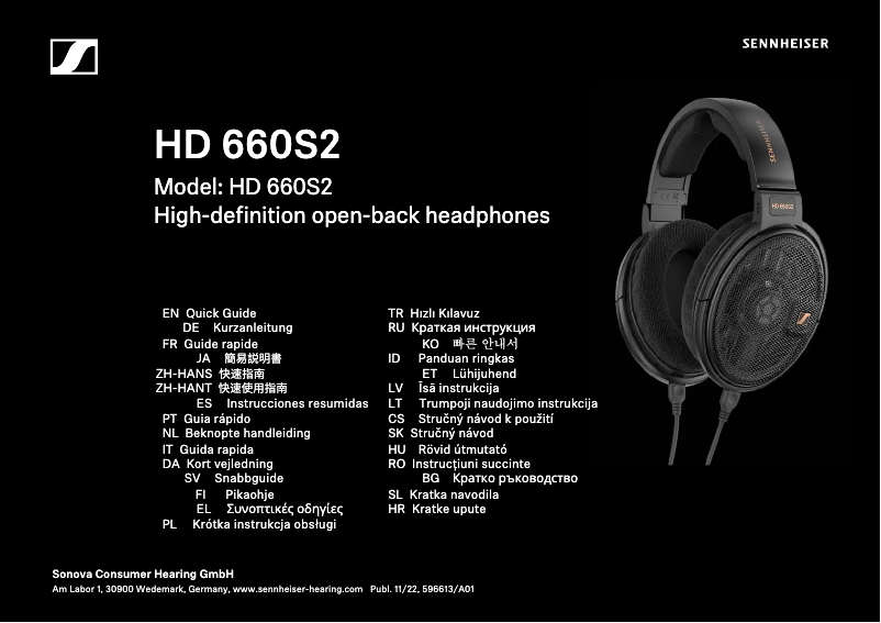 Page 1 de la notice Manuel utilisateur Sennheiser HD 660S2