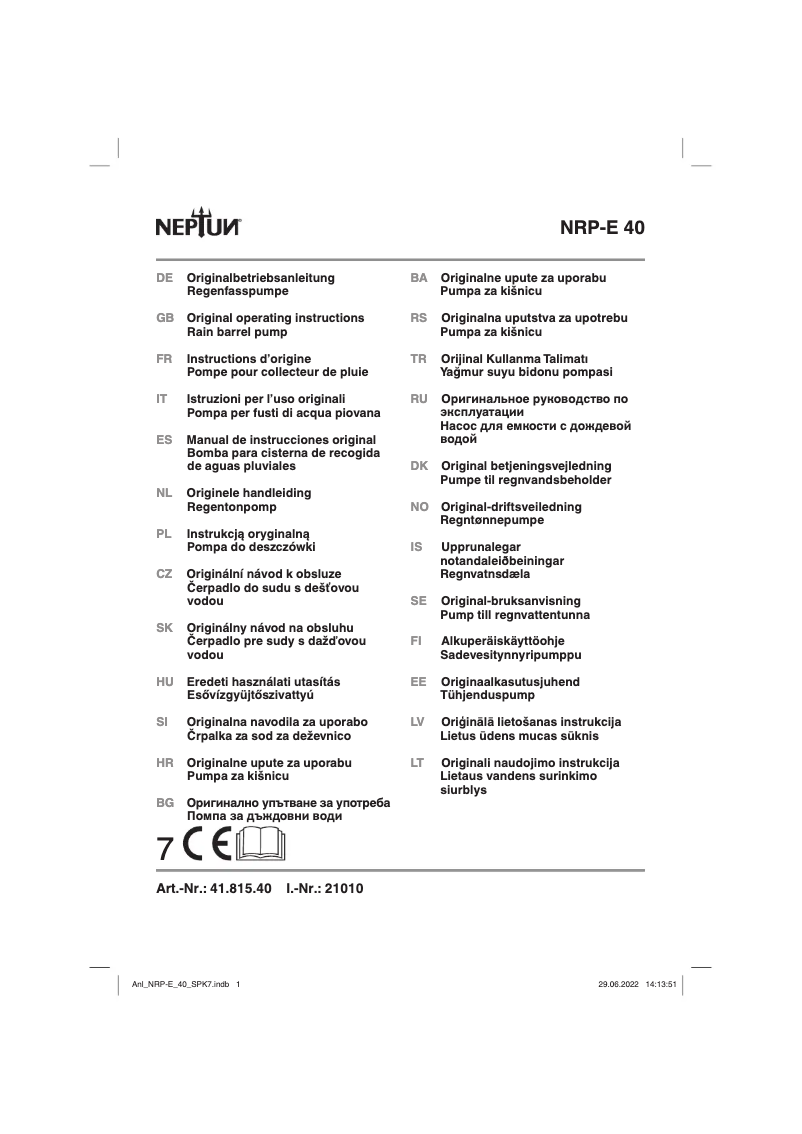 Page n°1 - Manuel utilisateur Neptun NRP-E 40