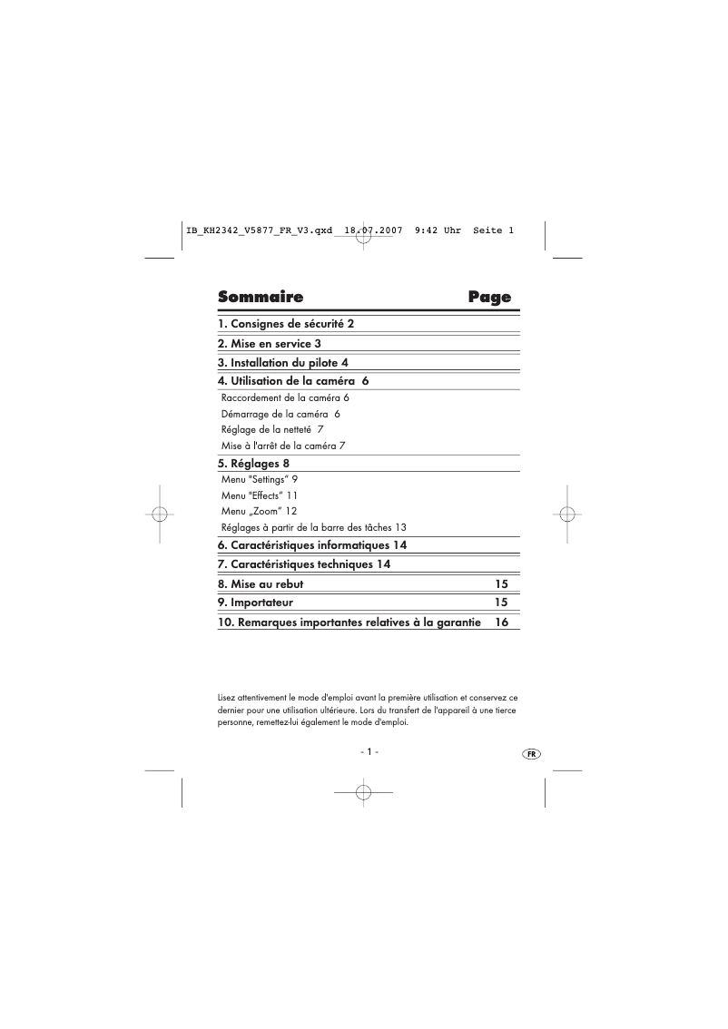 Page n°1 - Manuel utilisateur SilverCrest KH 2342