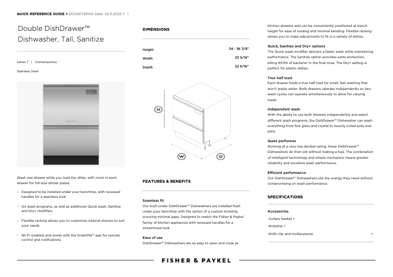 Page n°1 - Guide de démarrage rapide Fisher & Paykel DD24DT2NX9
