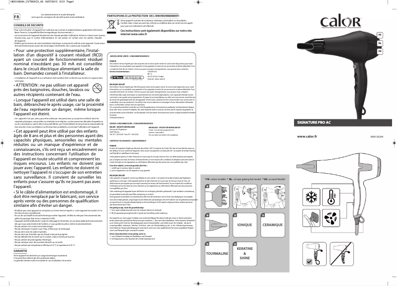Page 1 de la notice Manuel utilisateur Calor CV7811C0