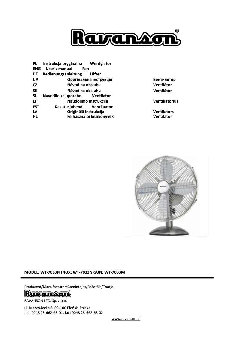 Page 1 de la notice Manuel utilisateur Ravanson WT-7033N
