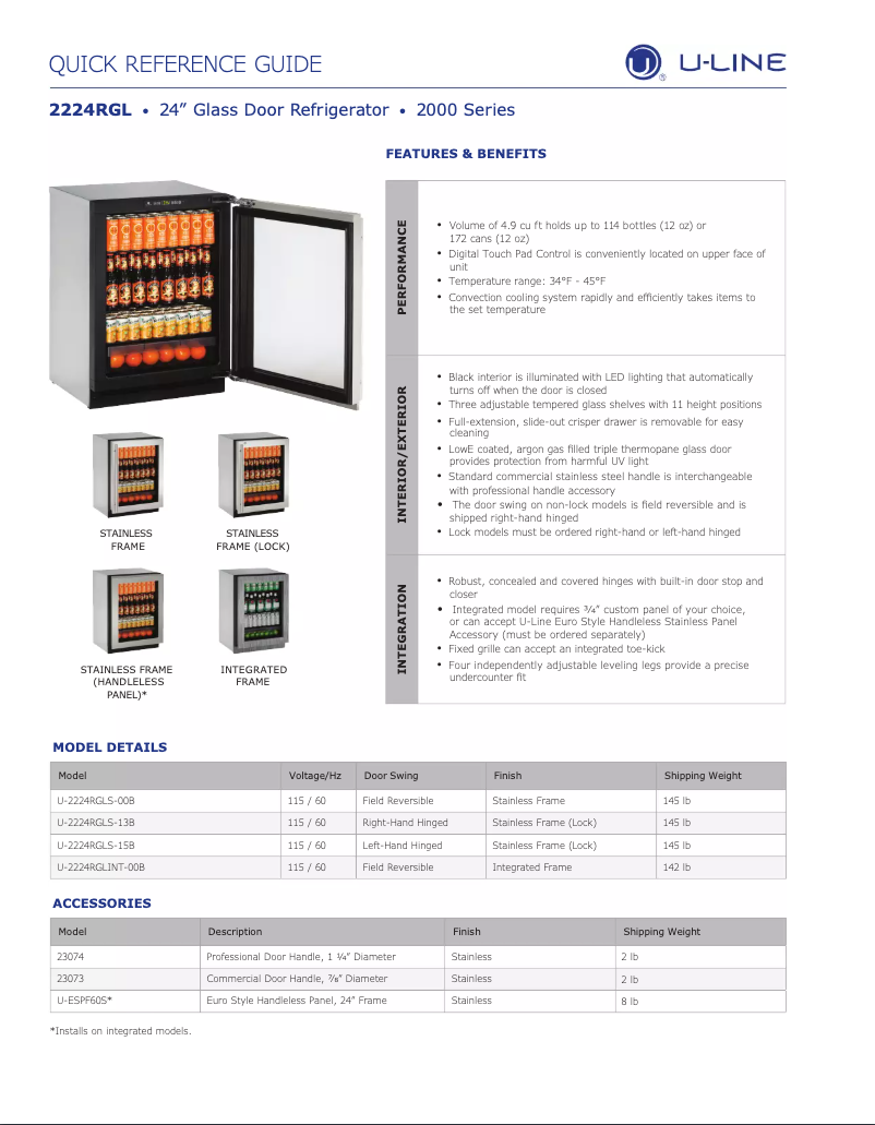 Page n°1 - Fiche technique U-Line U-2224RGLS-15B