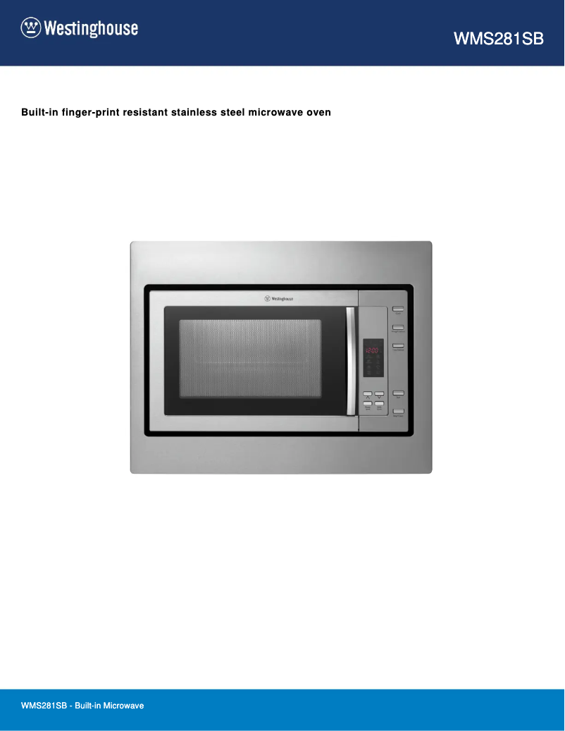 Page 1 de la notice Fiche technique Westinghouse WMS281SB