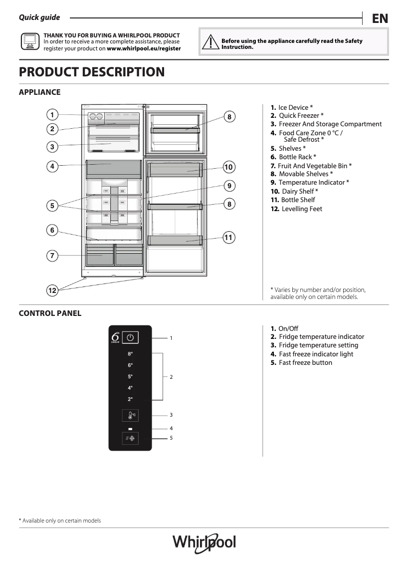 Page 1 de la notice Manuel utilisateur Whirlpool WT70E 831 X