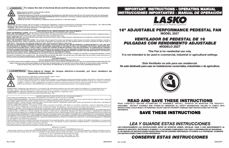 Página 1 del manual Manual de usuario Lasko 2527